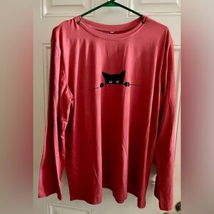 Cat Peekaboo Long Sleeve 
T-Shirt - Pink